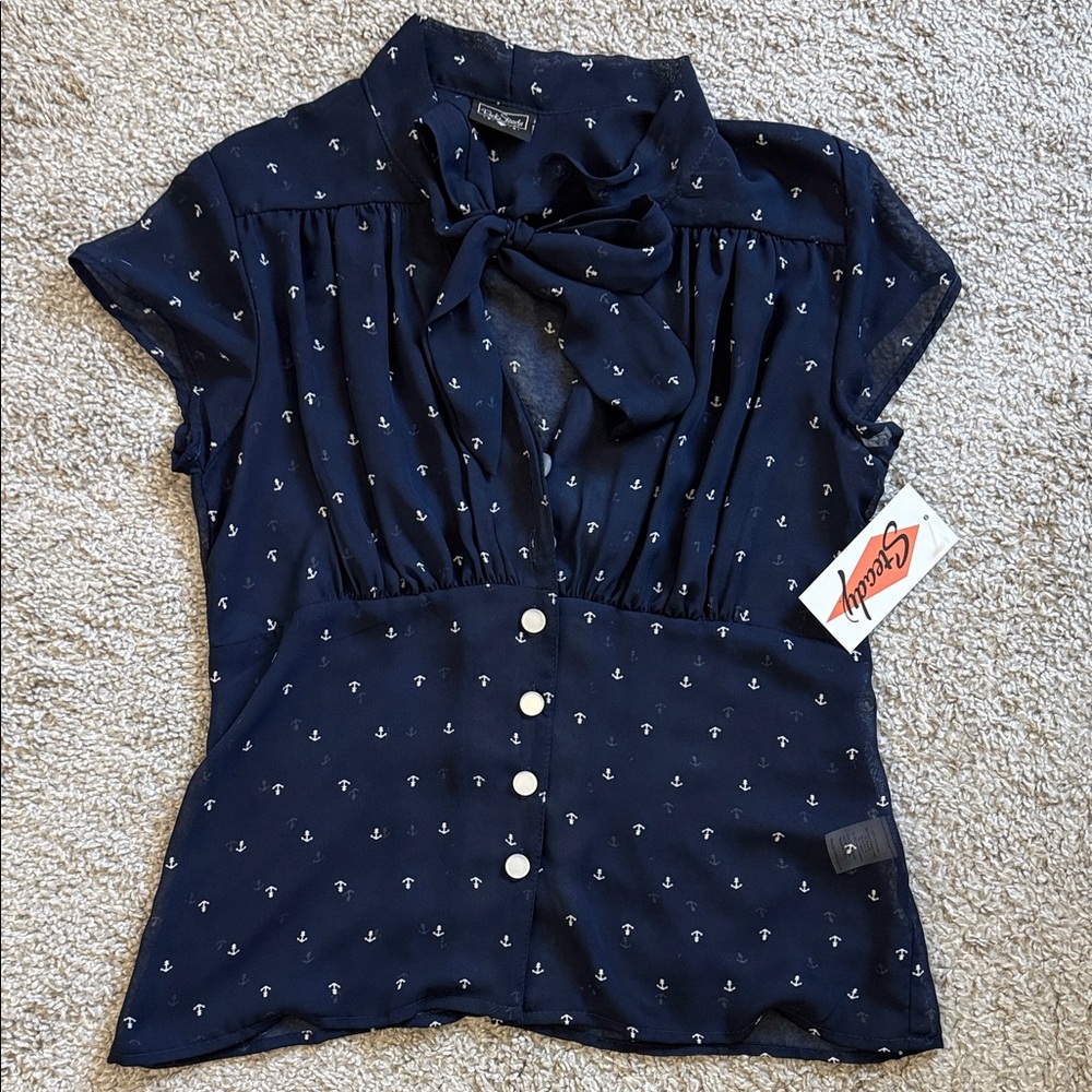 Collectif Navy Anchor Print Blouse